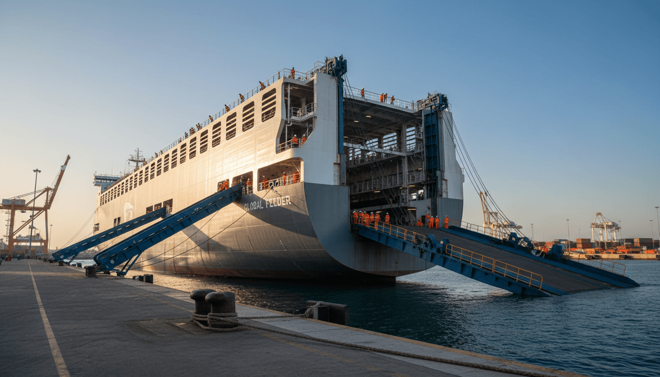Livestock export vessel docked and ready for loading