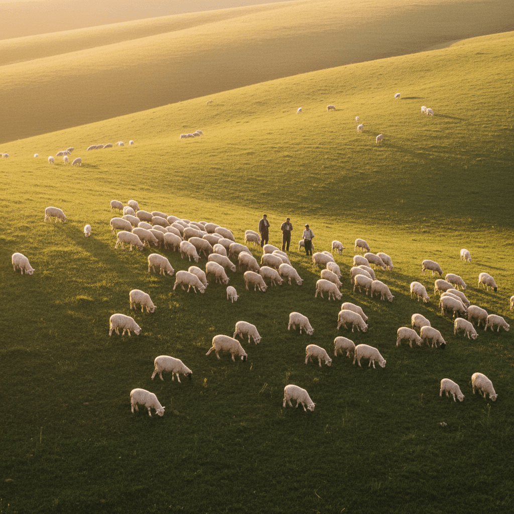 Premium lambs grazing on European grassland